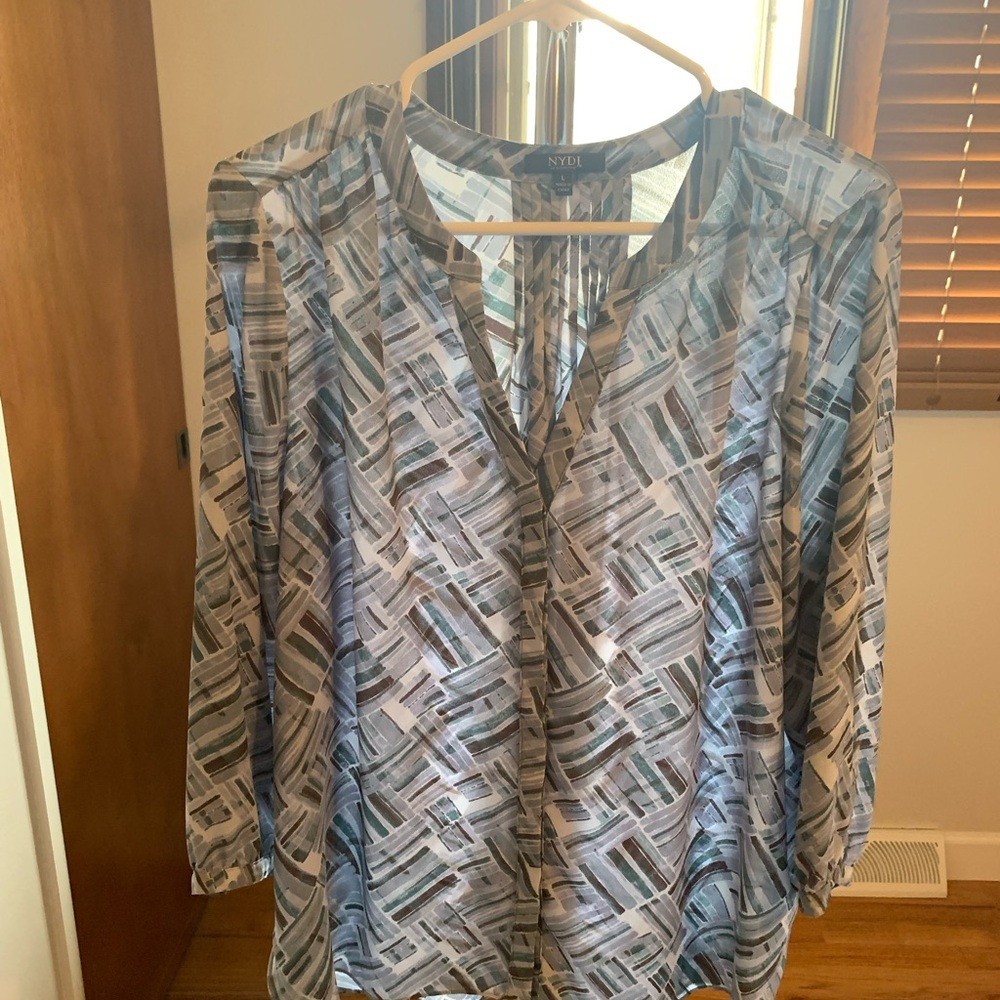 NYDJ Blue Graphic 3/4 Sleeve Blouse